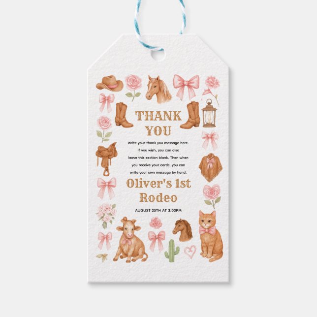Western Coquette Cowgirl 1st Birthday Cute Pink Geschenkanhänger (Vorderseite)