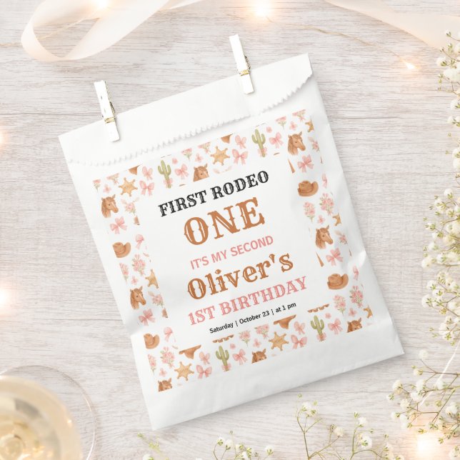 Western Coquette Cowgirl 1st Birthday Cute Pink Geschenktütchen (Ausgeschnitten)