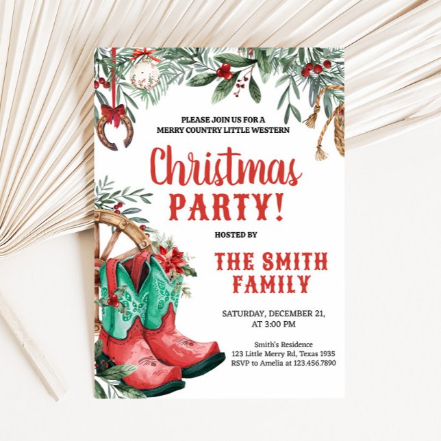 Western Country Boots Weihnachts-Party Einladung (Country Boots Western Christmas Party Invitation)
