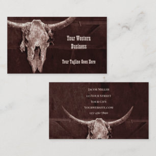 Western Country Brown Rustic Cowboy Bull Kuh Skull Visitenkarte