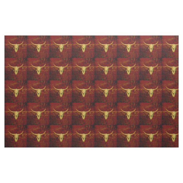 Western Country Brown Rustic Pattern Bull Skull Stoff (Fat Quarter (45,7 x 55,9 cm))