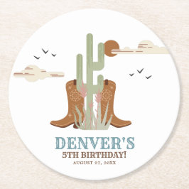 Western Country Cowboy Birthday Rustikal Runder Pappuntersetzer