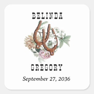 Western Country Cowboy Boho Gastgeschenk Hochzeit Quadratischer Aufkleber