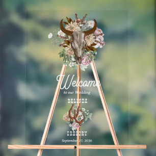 Western Country Cowboy Boho Kuh Skull Hochzeit Acrylschild