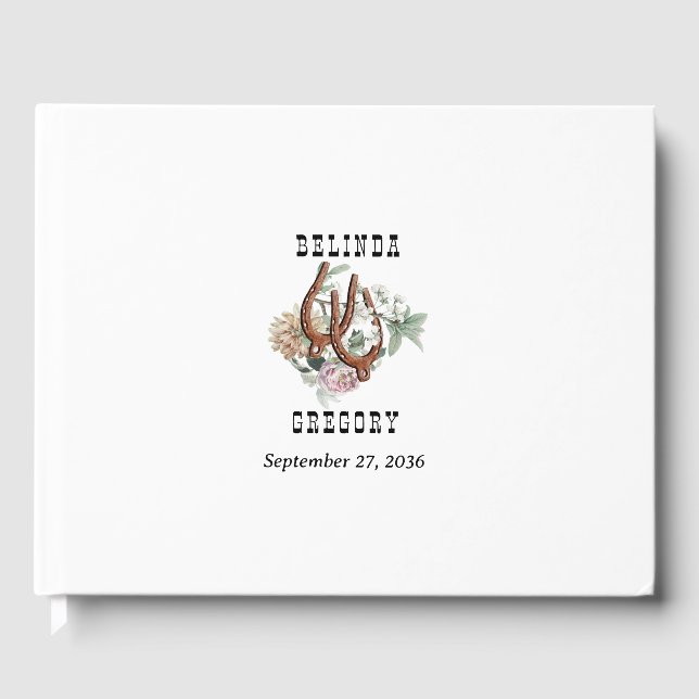 Western Country Cowboy Boho Kuh Skull Hochzeit Gästebuch (Vorderseite)