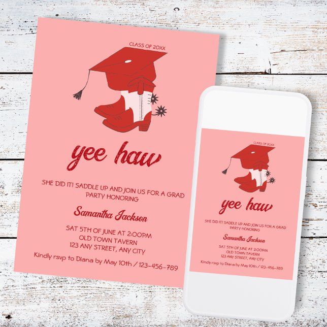 Western Country Cowboy Boots & Cap Abschluss Einladung (Western Country Cowboy Boots & Cap Graduation Invitation)
