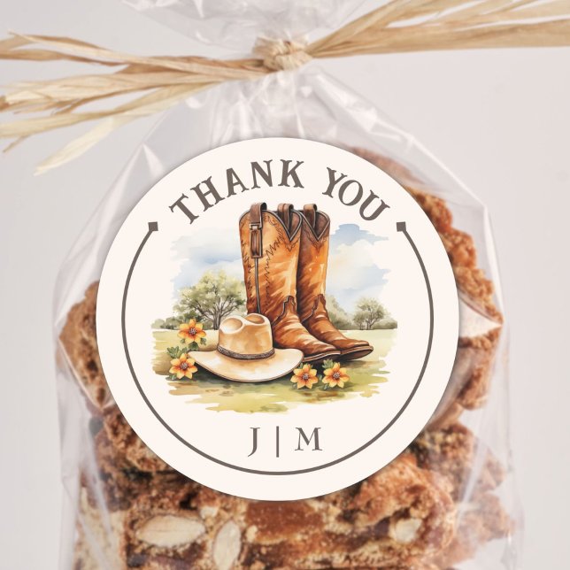Western Country Cowboy Boots Rustikale Hochzeit Runder Aufkleber (Von Creator hochgeladen)