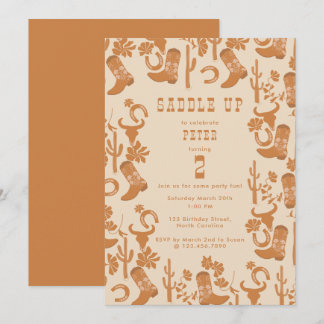 Western Country Cowboy Boots Sattel bis Geburtstag Einladung