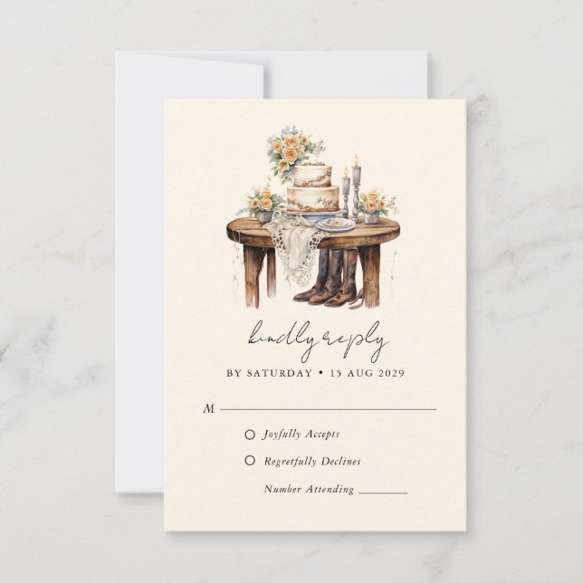 Western Country Cowboy Cowgirl Wedding RSVP Karte (Vorderseite)