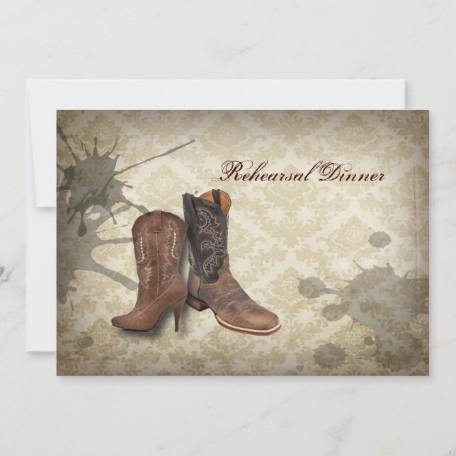 Western Country Cowboy Hochzeit Probe Abendessen Einladung (Rückseite)