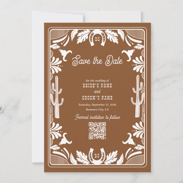 Western Country Cowboy Rustic Wedding Brown Save The Date (Vorderseite)