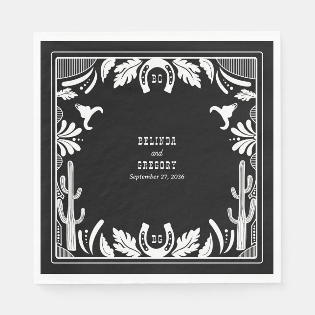 Western Country Cowboy Rustikale Hochzeit Serviette (Vorderseite)