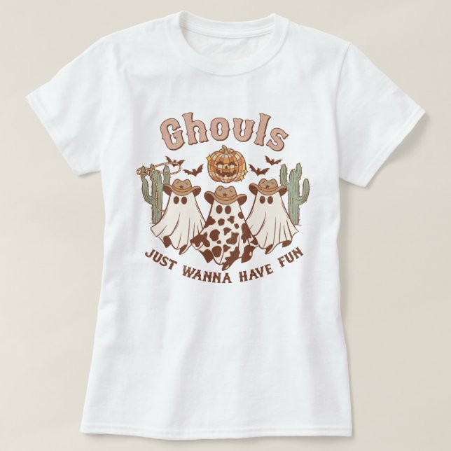 Western Country Cowgirl Ghouls Funny Halloween T-Shirt (Design vorne)