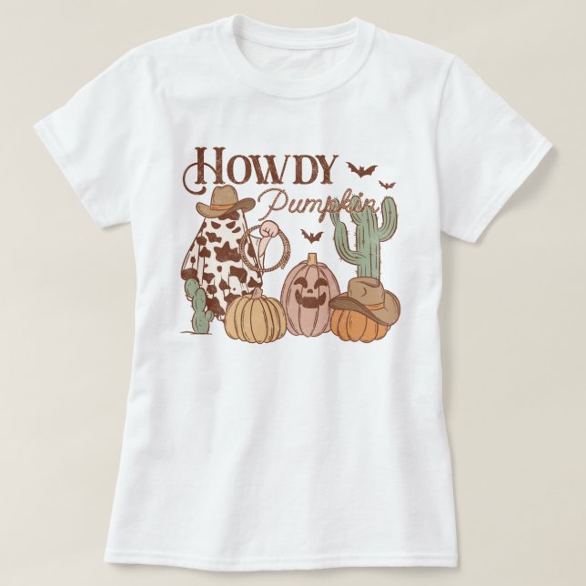 Western Country Cowgirl Howdy Pumpkin Halloween T-Shirt (Design vorne)