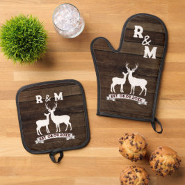 Western Country Deer Anniversary Est Mr. and Mrs. Ofenhandschuh & Topflappen-Set