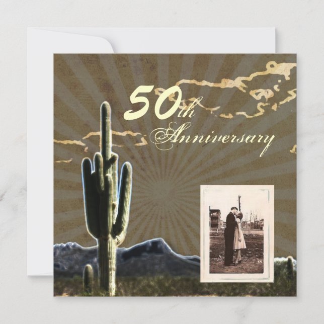 Western Country Kaktus 50. Hochzeitstag Einladung (Vorderseite)