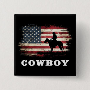 Western Country Men Rodeo Southern Retro Cowboy Button