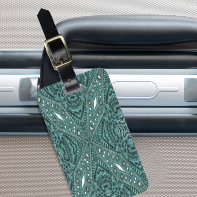 Western Country Mode Aquamarin Türkisblau Leder Gepäckanhänger (Western Country fashion Teal Turquoise Leather Luggage Tag)