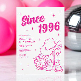 Western Country Pink Disco 30. Geburtstag Party Einladung