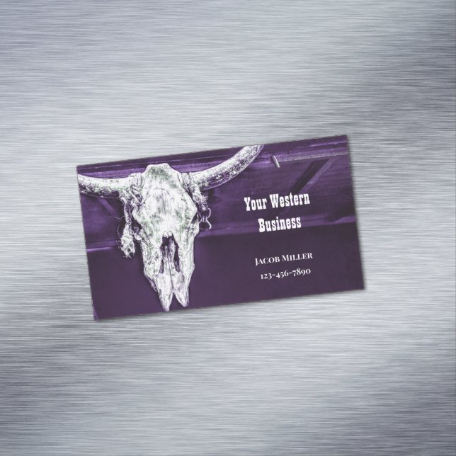 Western Country Purple White Rustic Bull Cow Skull Magnetische Visitenkarte (Beispiel)