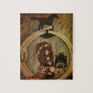 Western Country Rodeo Cowboy Stiefel Lasso Seil Puzzle