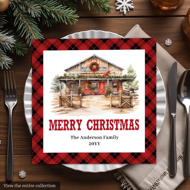 Western Country Rot-Schwarz Karierte Papiertücher Serviette (Western Country Red Black Plaid Paper Napkins)