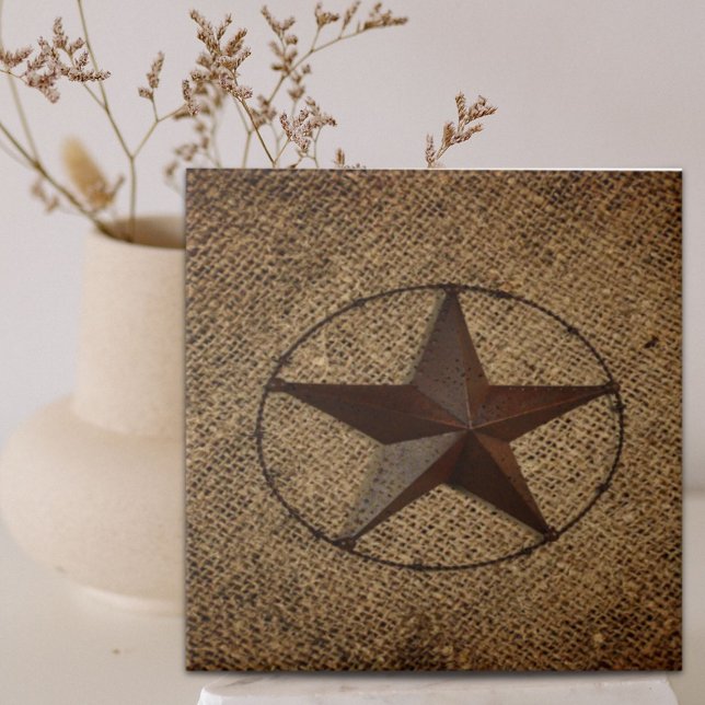 Western Country Rustic Burlap Primitive Texas Star Fliese (Western Country Rustic Burlap Primitive Texas Star Ceramic Tile)