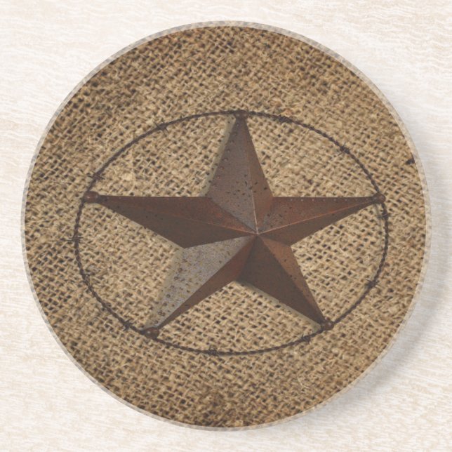 Western Country Rustic Burlap Primitive Texas Star Untersetzer (Vorne)