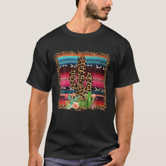 Western Country Serape Leopard Cactus Cowgirl Hors T-Shirt