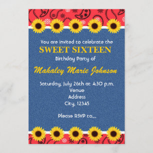 Western Country Sonnenblumen Denim-Bandana-Party Einladung