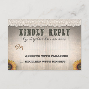 Western Country Stil und Spitzenhochzeit RSVP Karte