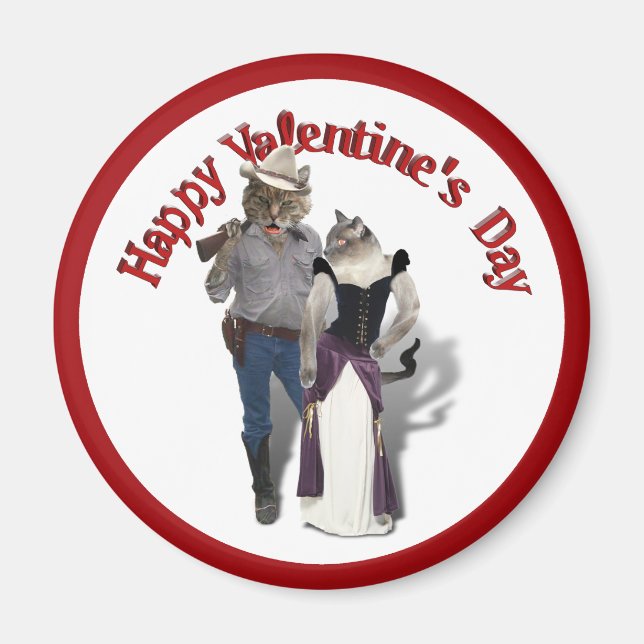 Western Couple Cowboy Cat Magnet (Vorne)