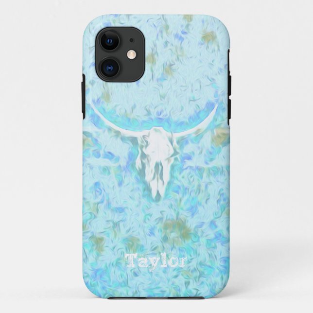Western Cow Skull Aquamarin Blue Floral Girl Cowgi Case-Mate iPhone Hülle (Rückseite)