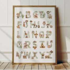 Western Cowboy Alphabet ABC Poster For Kids Room