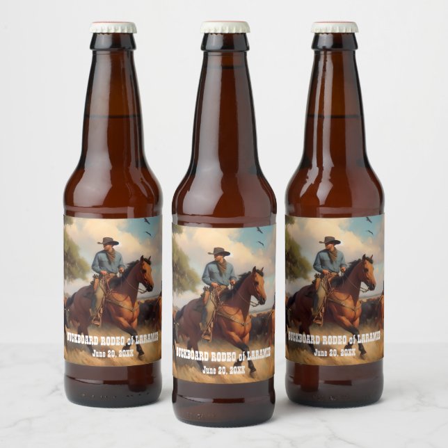 Western Cowboy and Bay Horse Bierflaschenetikett (Flaschen)