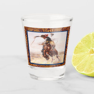 Western-Cowboy auf wildem sträubendem Westpferd Schnapsglas