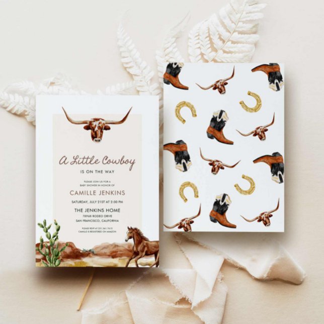 Western Cowboy Baby Dusche Einladung (A little Cowboy is on the way western baby shower invite)