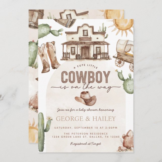Western Cowboy Baby Dusche Einladung (Vorne/Hinten)