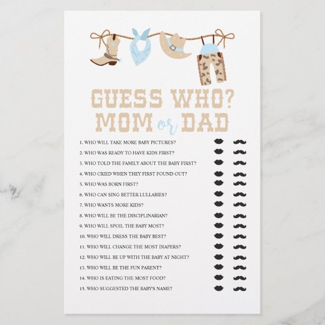 Western Cowboy Baby Dusche Ratet Wer Game Flyer (Vorne)