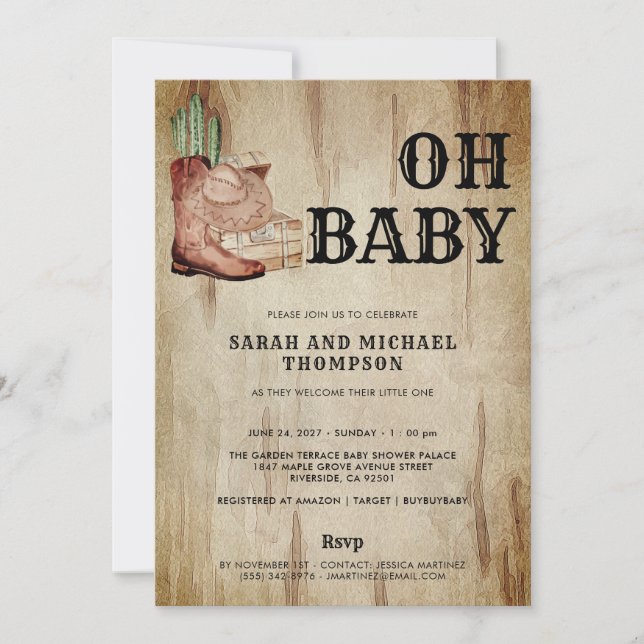 Western Cowboy Baby Shower Cactus Hat Boots Einladung (Vorderseite)