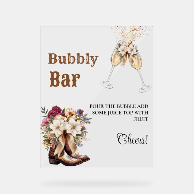 Western Cowboy Bachelorette Bubbly Bar Table Sign Acrylschild (Vorderseite)