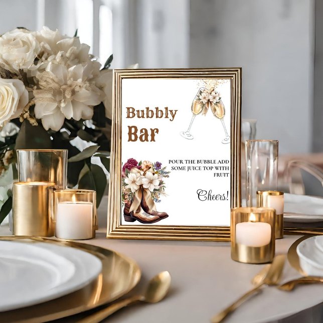 Western Cowboy Bachelorette Bubbly Bar Table Sign Poster (Von Creator hochgeladen)
