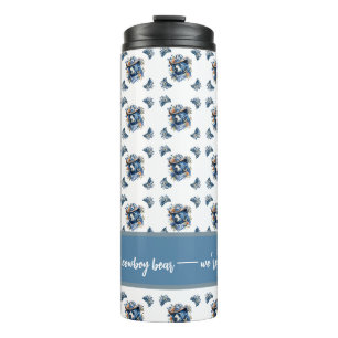 Western Cowboy Bär - Blauer Bär mit floraler Banda Thermosbecher