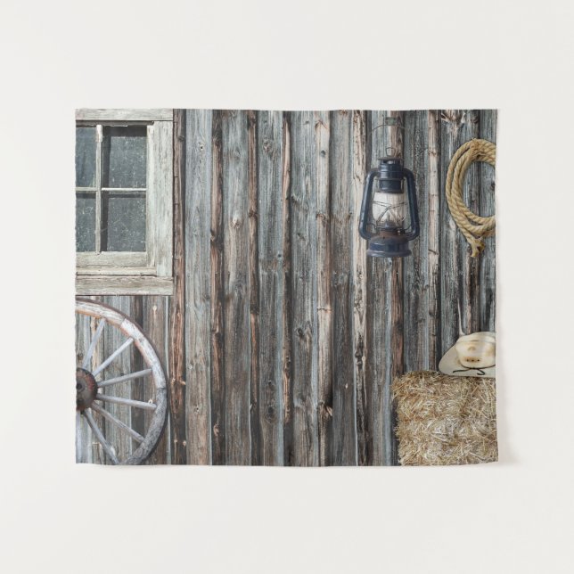 Western Cowboy Barn Tapestry Wandteppich (Vorderseite (Horizontal))