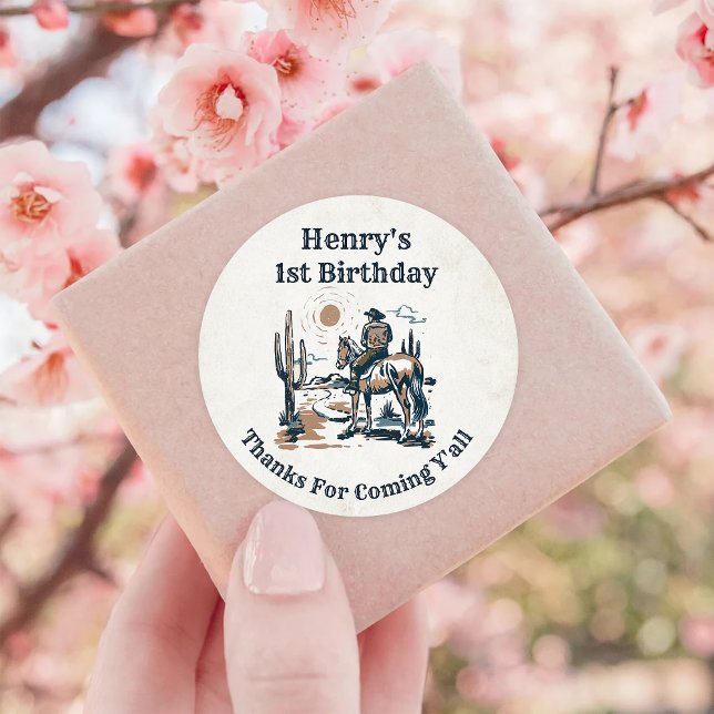 Western Cowboy Birthday Party Runder Aufkleber (Von Creator hochgeladen)