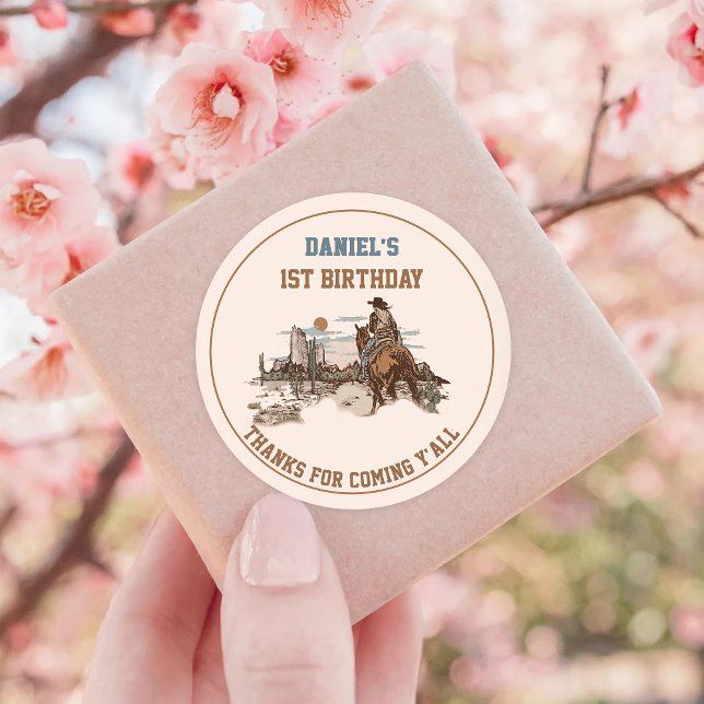 Western Cowboy Birthday Party Runder Aufkleber (Von Creator hochgeladen)