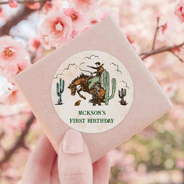 Western Cowboy Birthday Party Runder Aufkleber (Von Creator hochgeladen)