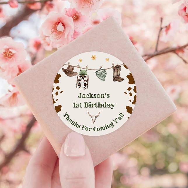 Western Cowboy Birthday Party Runder Aufkleber (Von Creator hochgeladen)