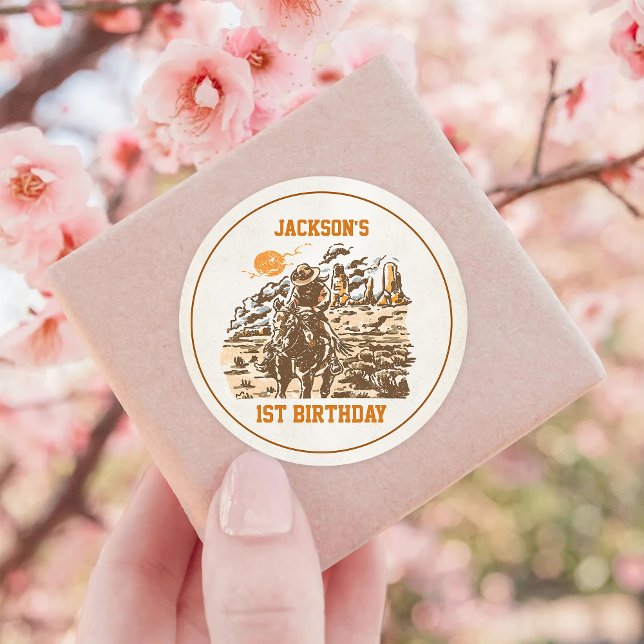 Western Cowboy Birthday Party Runder Aufkleber (Von Creator hochgeladen)