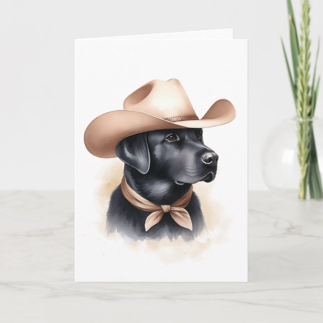 Western Cowboy Black Lab Country Art Art Karte (Vorderseite)